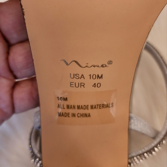 Silver Rhinestone Block Heels size 10 - Picture 7 of 9